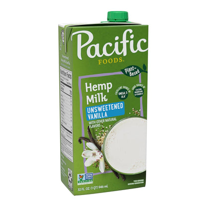 Pacific Foods Unsweetened Vanilla Hemp Milk, Plant Based Milk, 32 oz