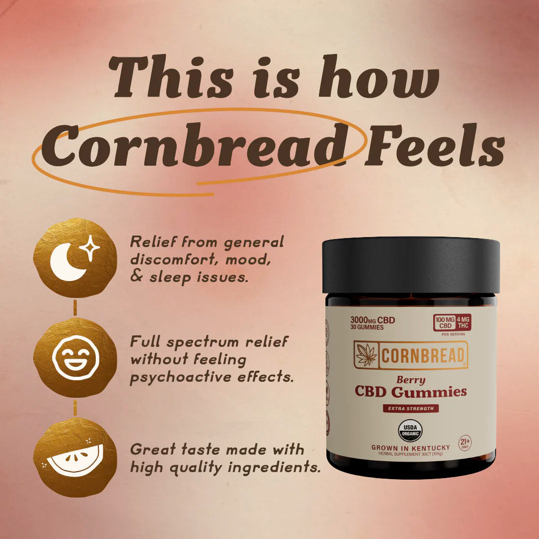 Cornbread Hemp, CBD Gummies, Berry, Full Spectrum, 30ct, 30mg THC + 750mg CBD